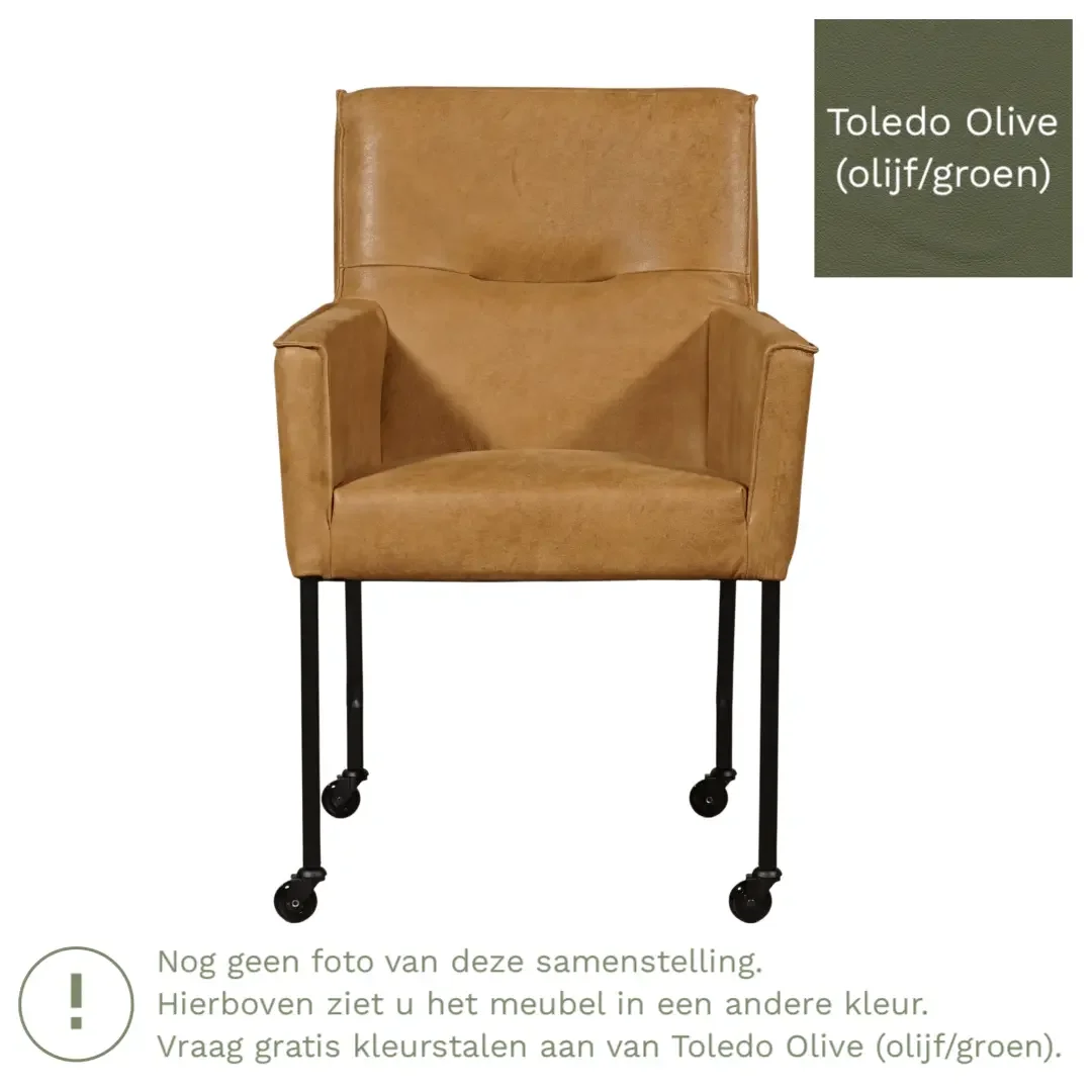 afbeelding van Leren eetkamerstoel Lucky - Toledo Olive (olijf/goen)