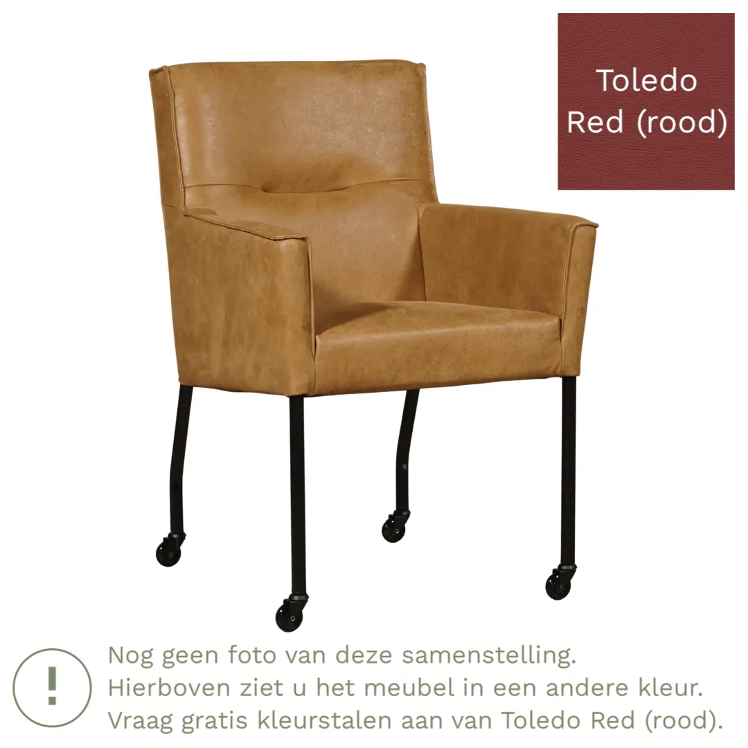 afbeelding van Leren eetkamerstoel Lucky - Toledo Red (rood)