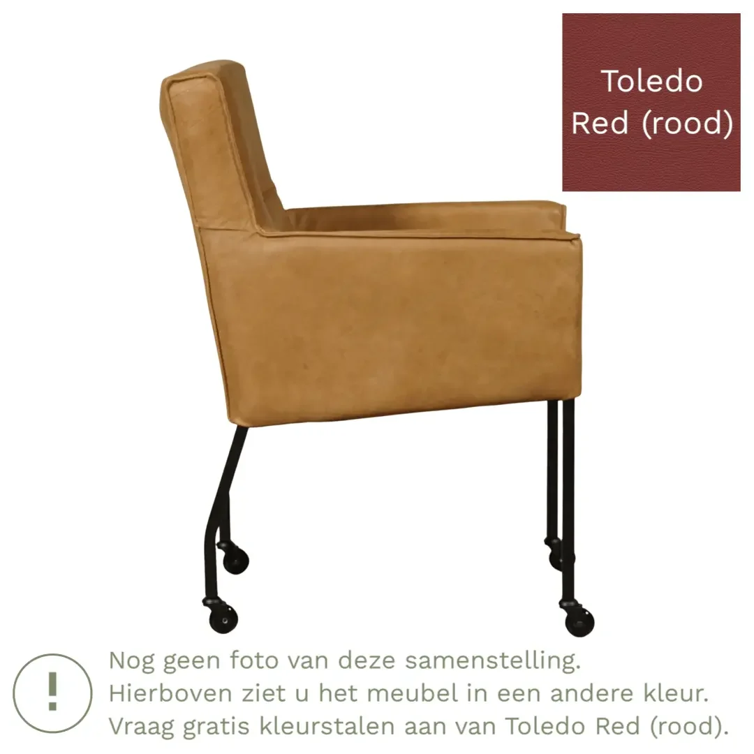 afbeelding van Leren eetkamerstoel Lucky - Toledo Red (rood)