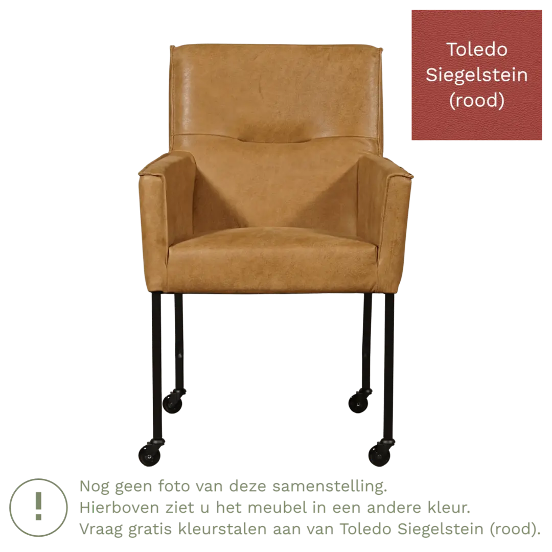 afbeelding van Leren eetkamerstoel Lucky - Toledo Siegelstein (rood)