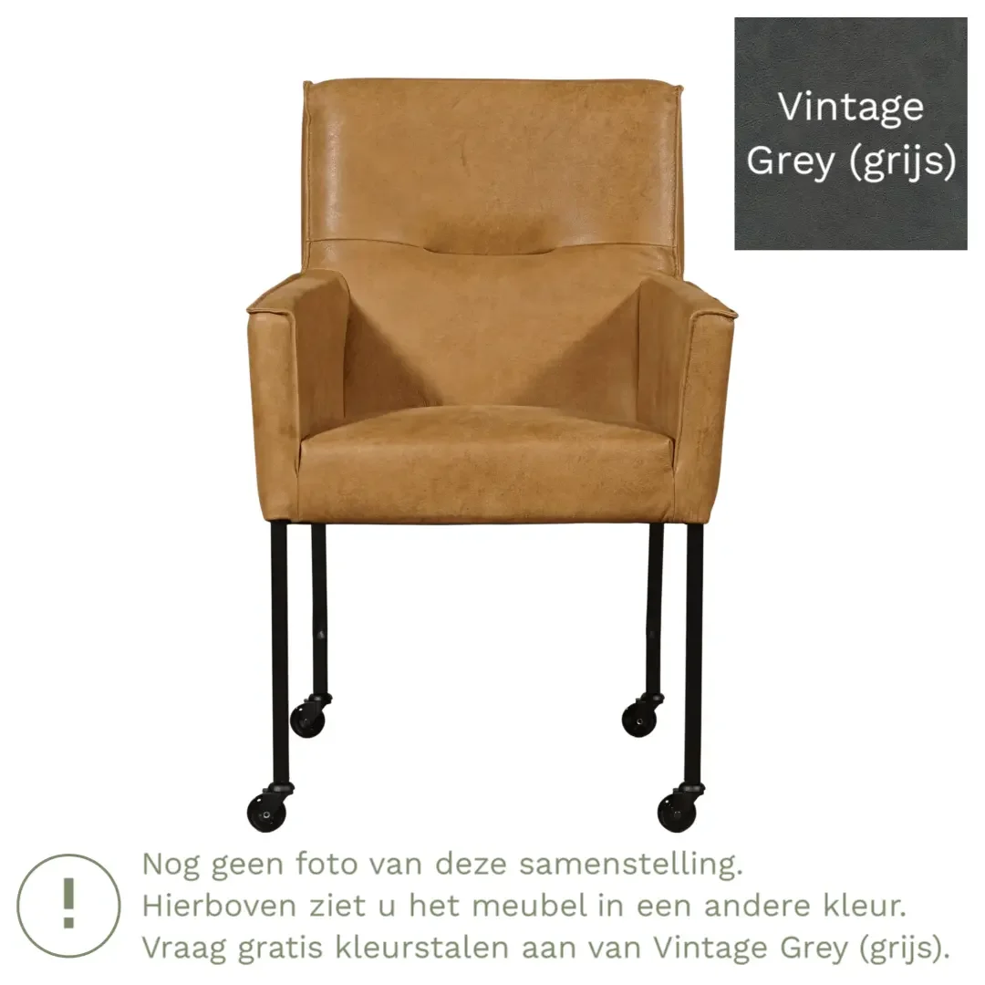 afbeelding van Leren eetkamerstoel Lucky - Vintage Grey (grijs)
