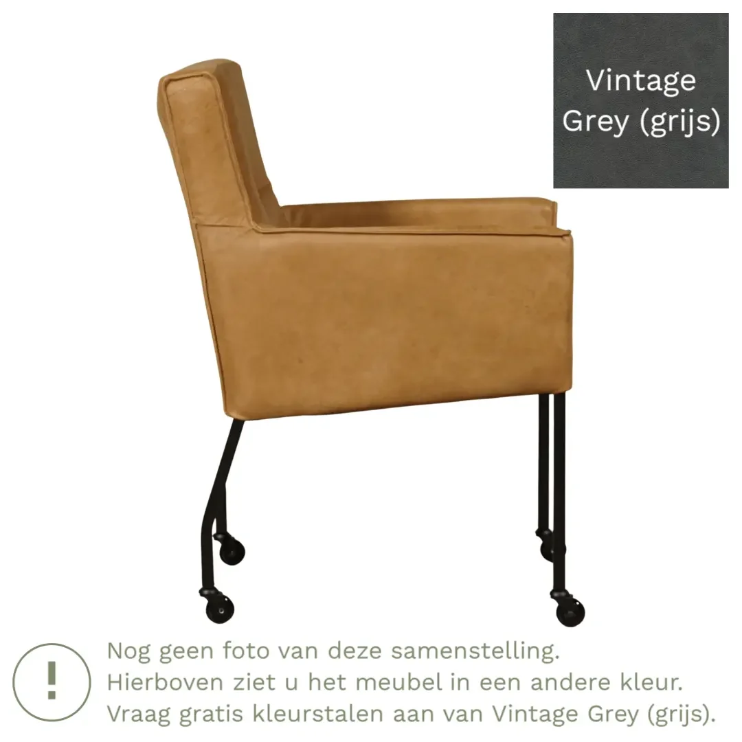afbeelding van Leren eetkamerstoel Lucky - Vintage Grey (grijs)