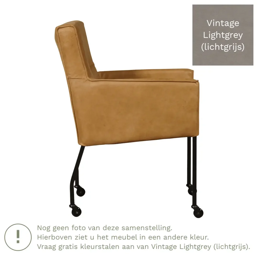afbeelding van Leren eetkamerstoel Lucky - Vintage Lightgrey (lichtgrijs)