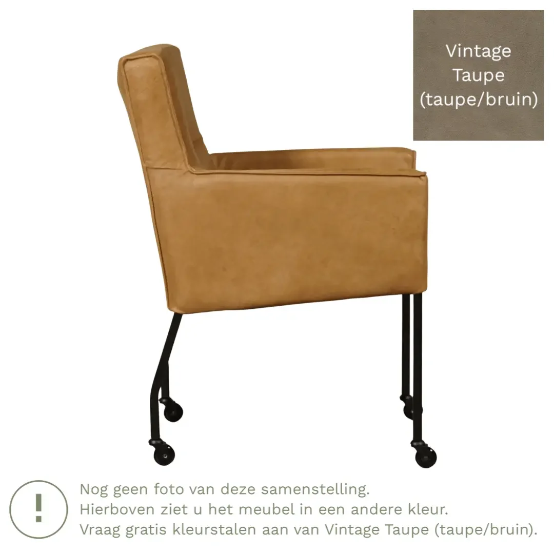 afbeelding van Leren eetkamerstoel Lucky - Vintage Taupe (taupe/bruin)