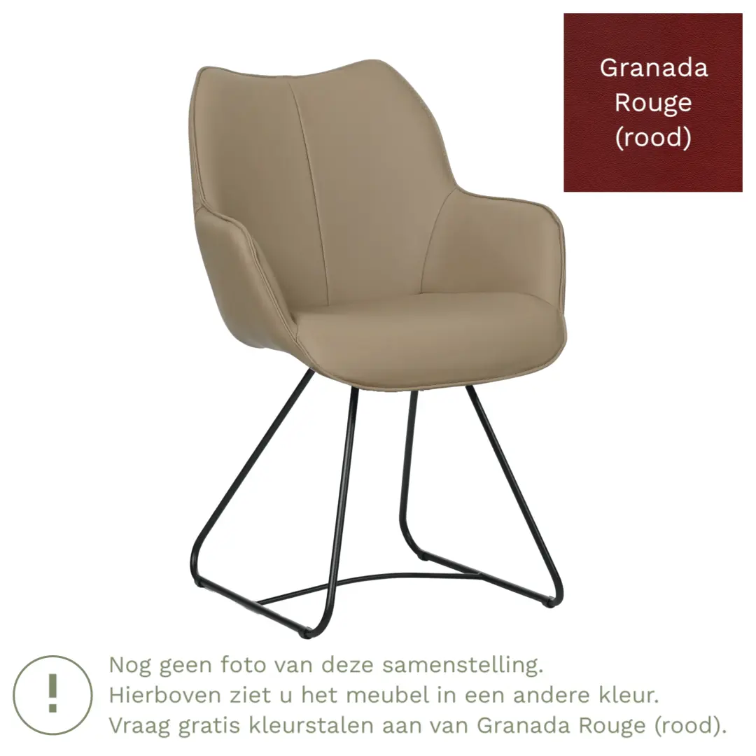 afbeelding van Leren eetkamerstoel Magic - Granada Rouge (rood) - U-poot staal rond zwart