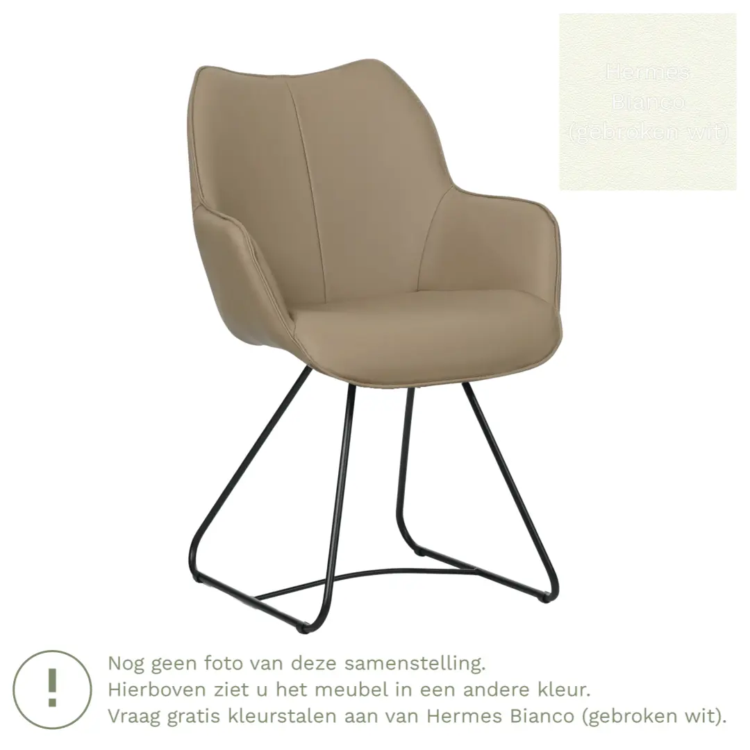 afbeelding van Leren eetkamerstoel Magic - Hermes Bianco (gebroken wit) - U-poot staal rond zwart