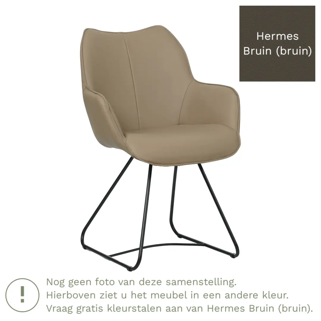 afbeelding van Leren eetkamerstoel Magic - Hermes Bruin (bruin) - U-poot staal rond zwart