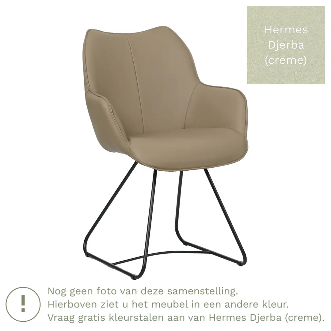 afbeelding van Leren eetkamerstoel Magic - Hermes Djerba (crème) - U-poot staal rond zwart