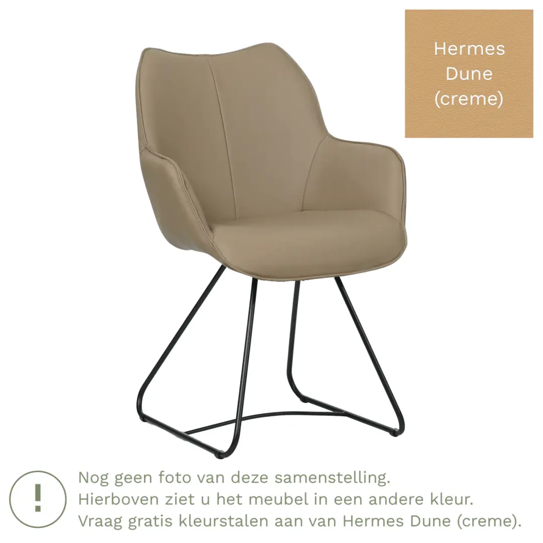 afbeelding van Leren eetkamerstoel Magic - Hermes Dune (crème) - U-poot staal rond zwart