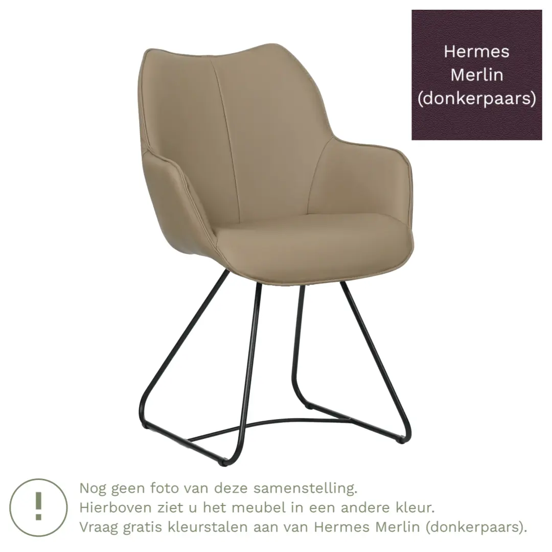 afbeelding van Leren eetkamerstoel Magic - Hermes Merlin (donkerpaars) - U-poot staal rond zwart