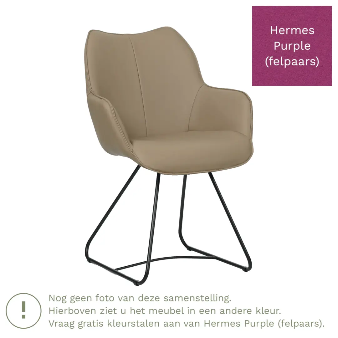 afbeelding van Leren eetkamerstoel Magic - Hermes Purple (felpaars) - U-poot staal rond zwart
