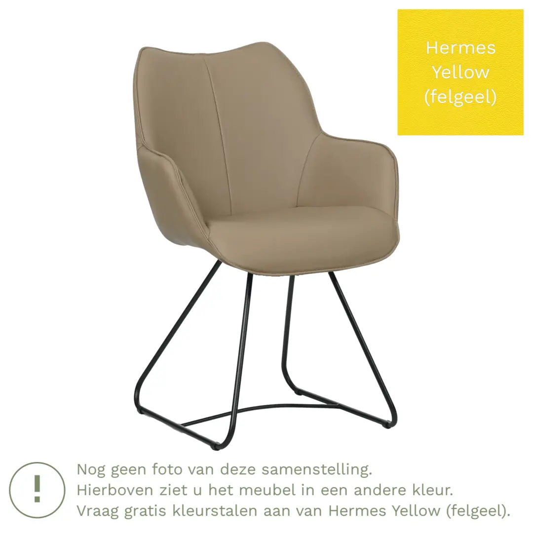 afbeelding van Leren eetkamerstoel Magic - Hermes Yellow (felgeel) - U-poot staal rond zwart