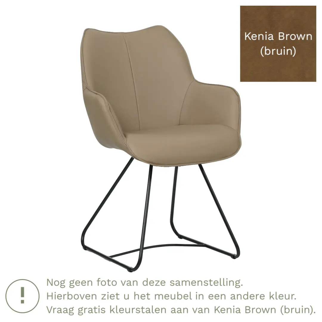afbeelding van Leren eetkamerstoel Magic - Kenia Brown (bruin) - U-poot staal rond zwart