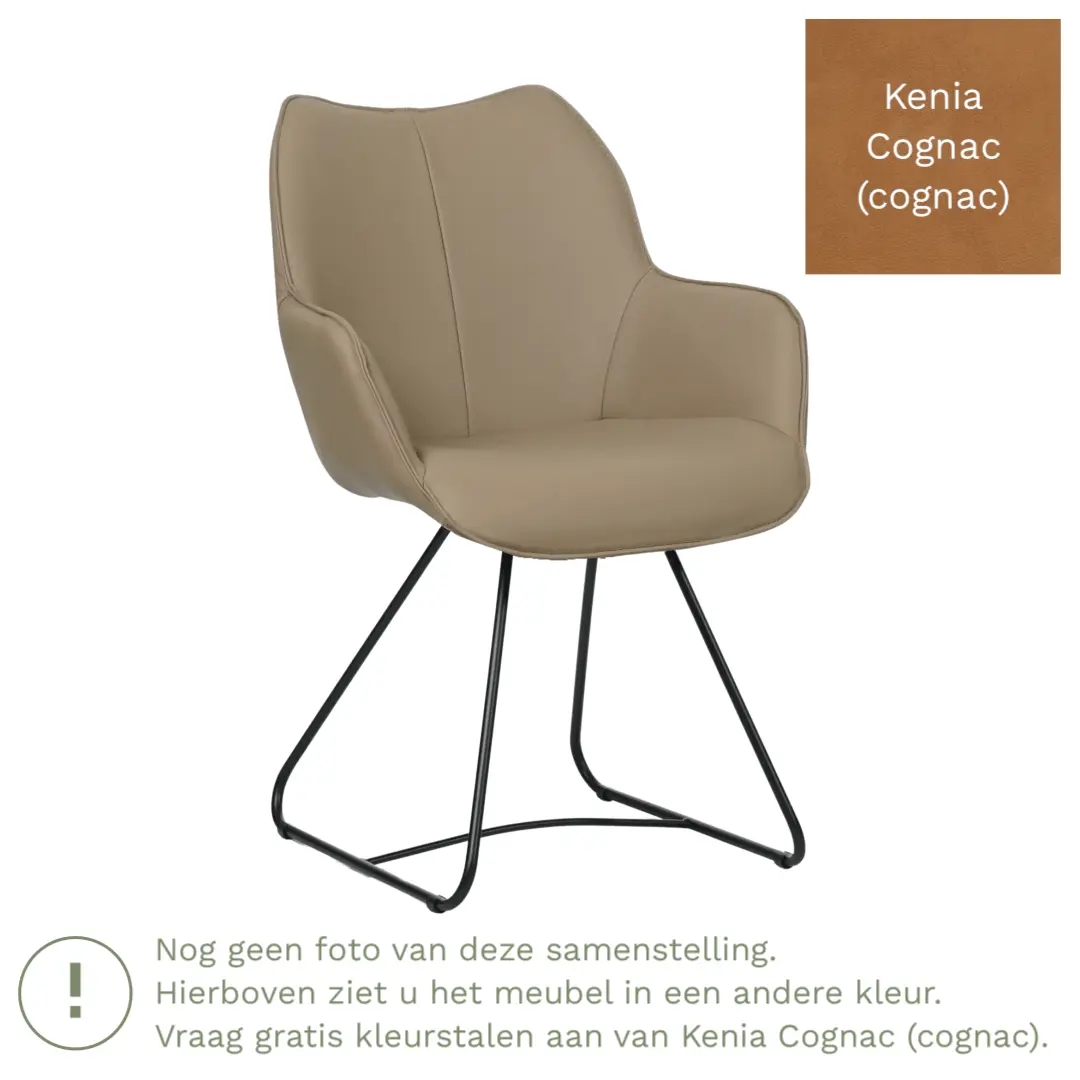 afbeelding van Leren eetkamerstoel Magic - Kenia Cognac (cognac) - U-poot staal rond zwart