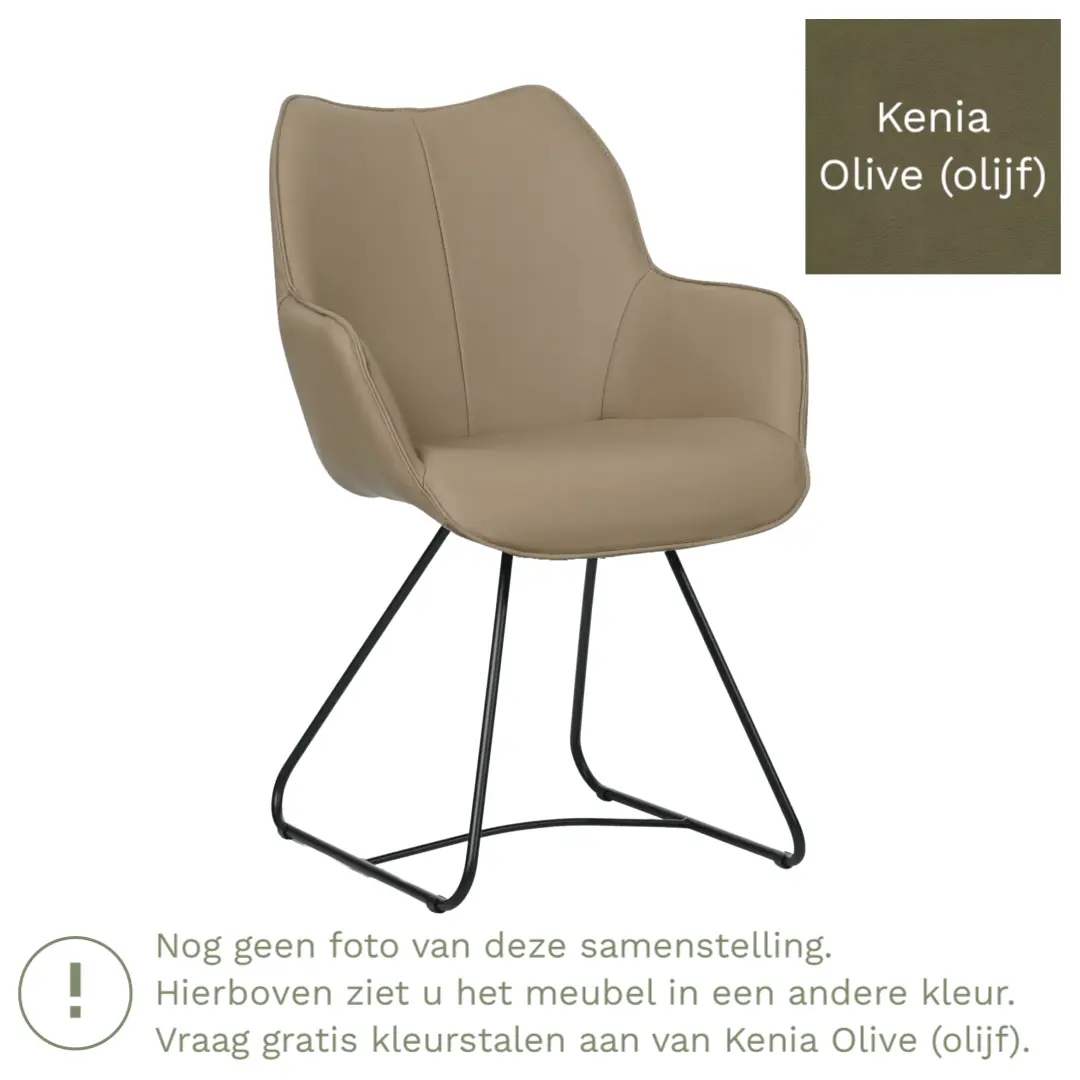 afbeelding van Leren eetkamerstoel Magic - Kenia Olive (olijf) - U-poot staal rond zwart