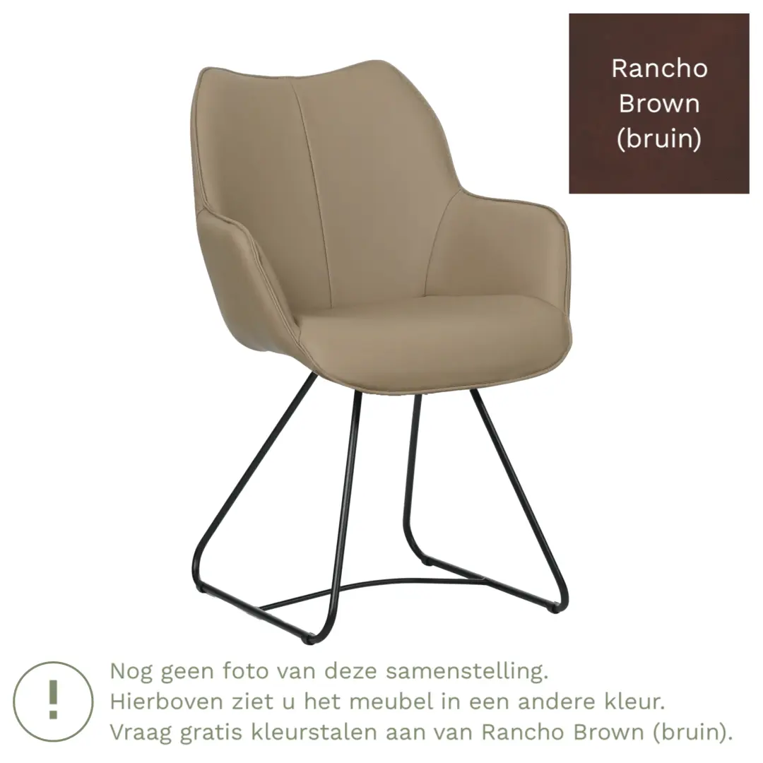 afbeelding van Leren eetkamerstoel Magic - Rancho Brown (bruin) - U-poot staal rond zwart