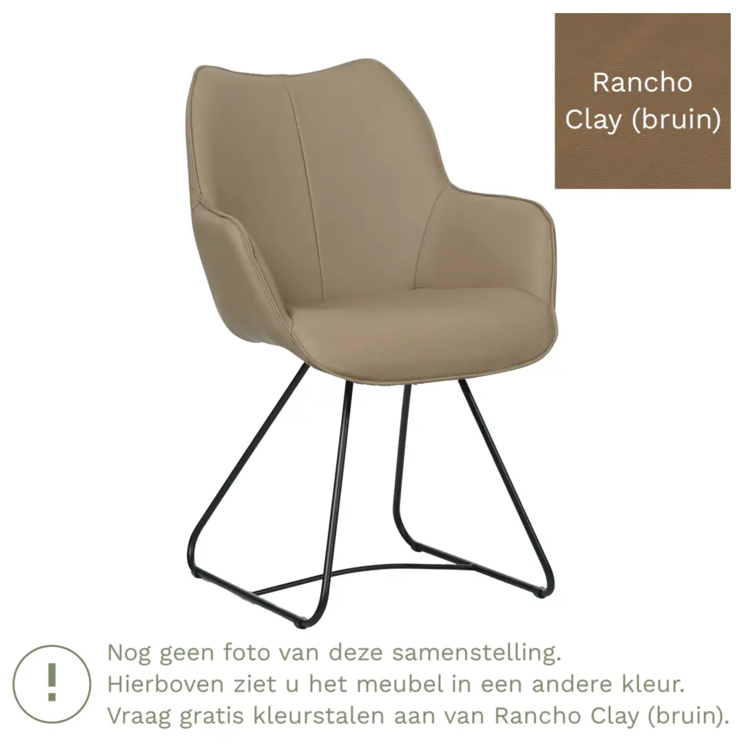 afbeelding van Leren eetkamerstoel Magic - Rancho Clay (bruin) - U-poot staal rond zwart