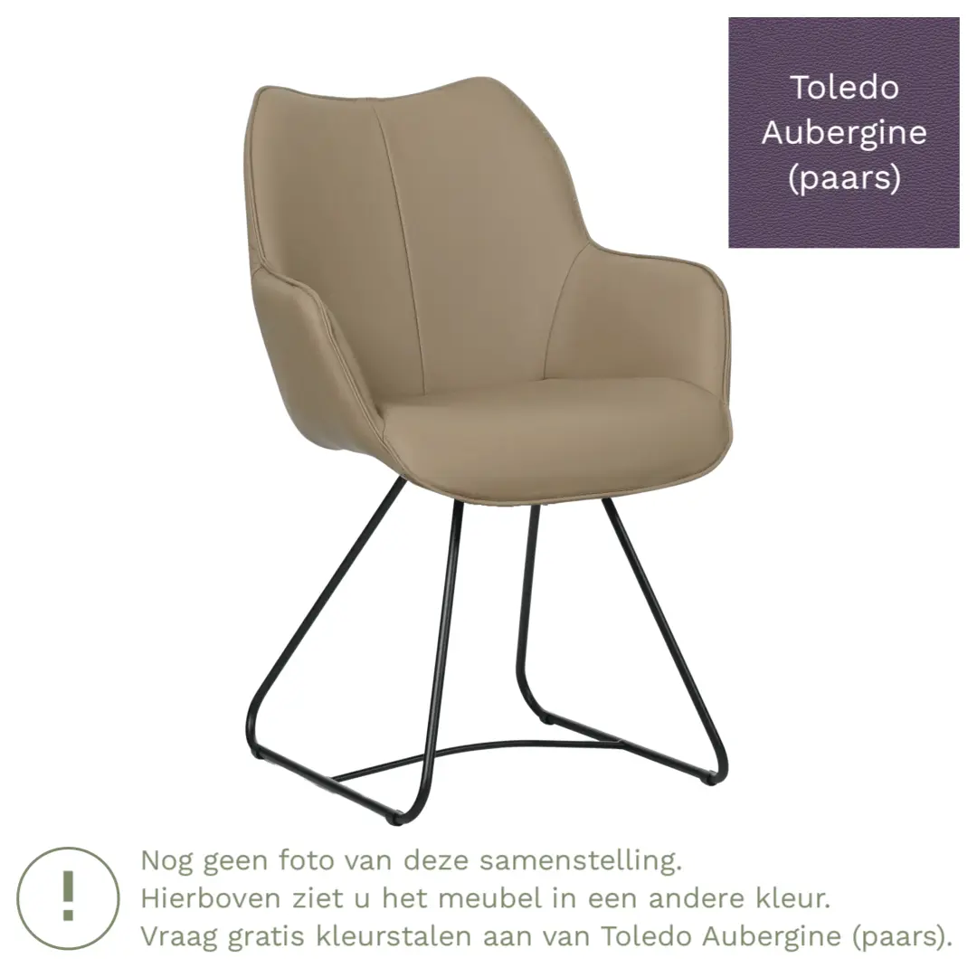 afbeelding van Leren eetkamerstoel Magic - Toledo Aubergine (paars) - U-poot staal rond zwart