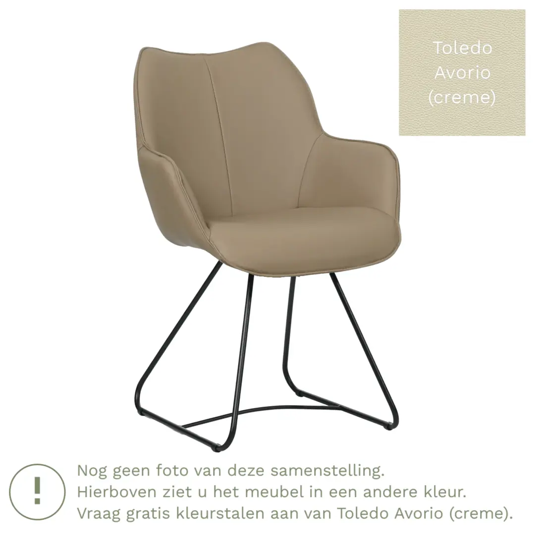 afbeelding van Leren eetkamerstoel Magic - Toledo Avorio (crème) - U-poot staal rond zwart
