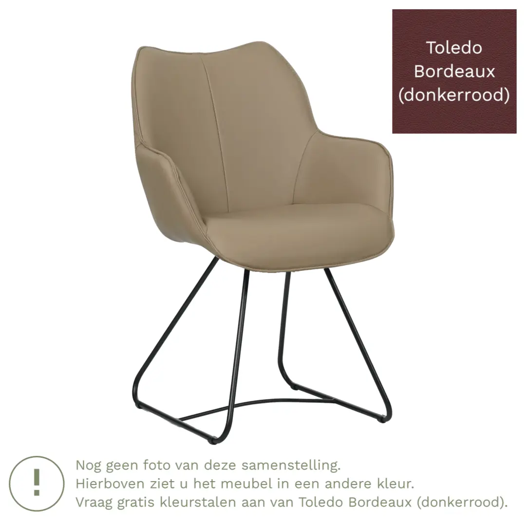 afbeelding van Leren eetkamerstoel Magic - Toledo Bordeaux (donkerrood) - U-poot staal rond zwart