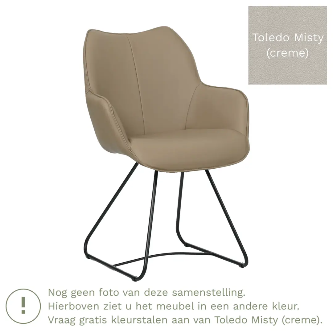 afbeelding van Leren eetkamerstoel Magic - Toledo Misty (crème) - U-poot staal rond zwart
