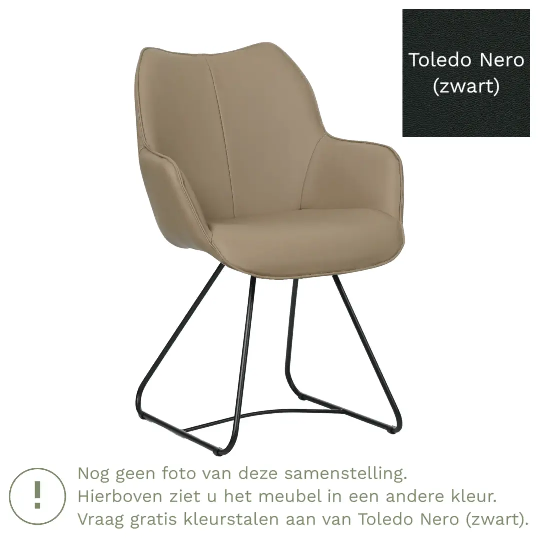 afbeelding van Leren eetkamerstoel Magic - Toledo Nero (zwart) - U-poot staal rond zwart