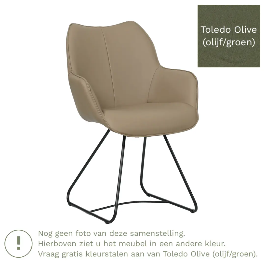 afbeelding van Leren eetkamerstoel Magic - Toledo Olive (olijf/goen) - U-poot staal rond zwart