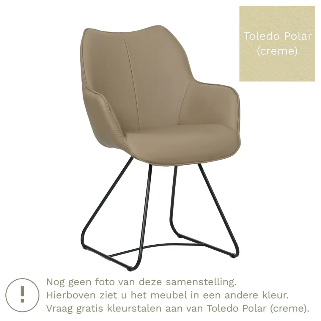 afbeelding van Leren eetkamerstoel Magic - Toledo Polar (crème) - U-poot staal rond zwart