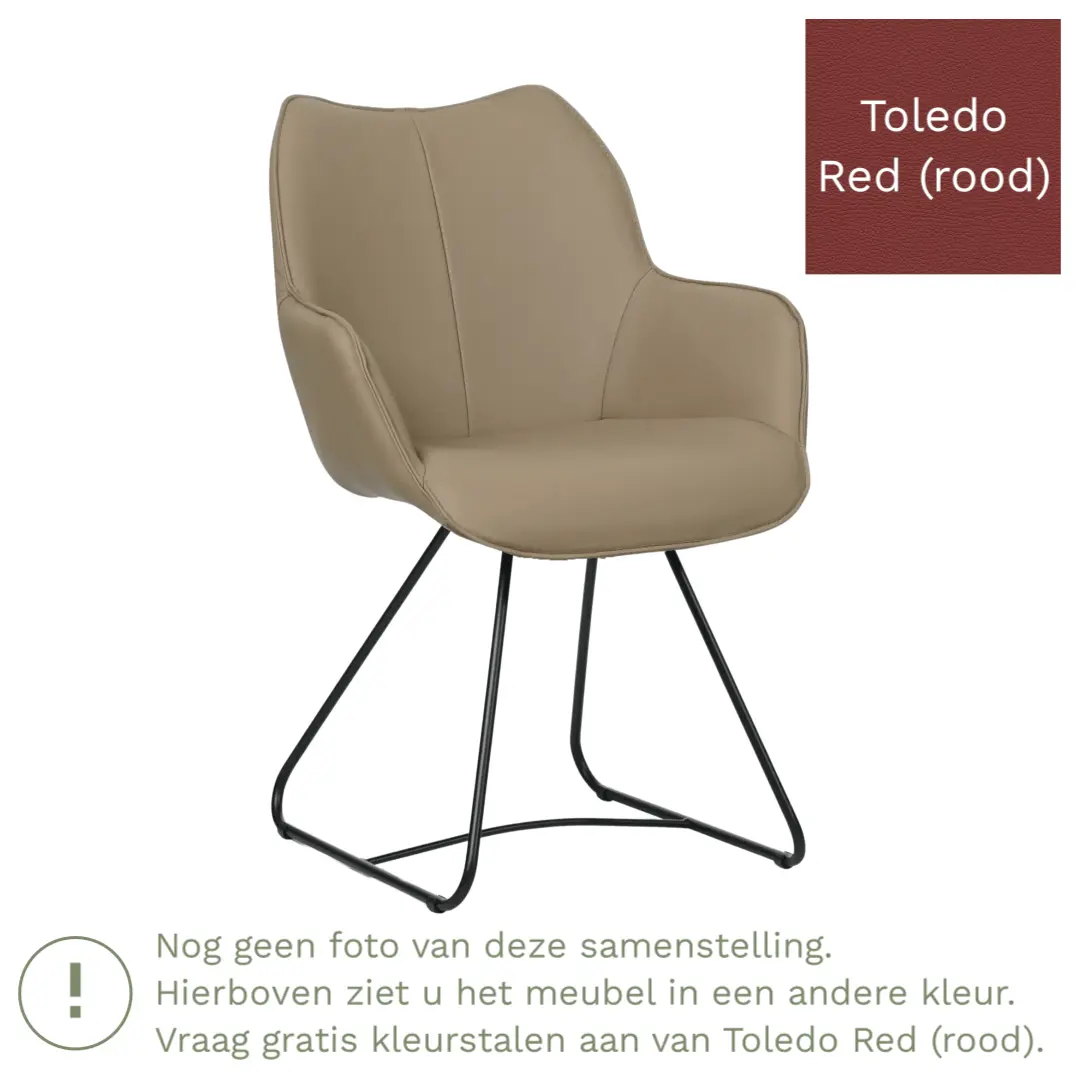 afbeelding van Leren eetkamerstoel Magic - Toledo Red (rood) - U-poot staal rond zwart