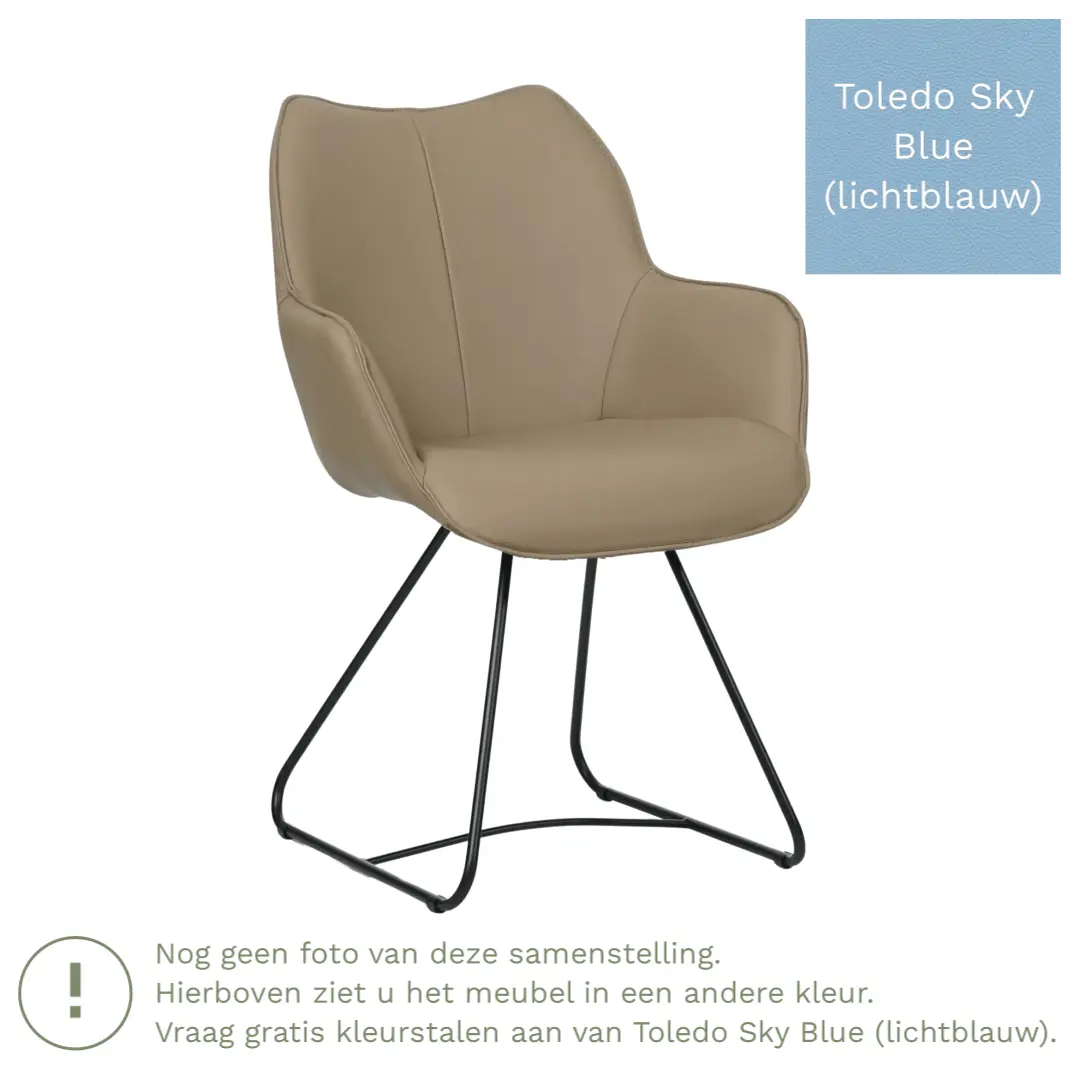 afbeelding van Leren eetkamerstoel Magic - Toledo Sky Blue (lichtblauw) - U-poot staal rond zwart