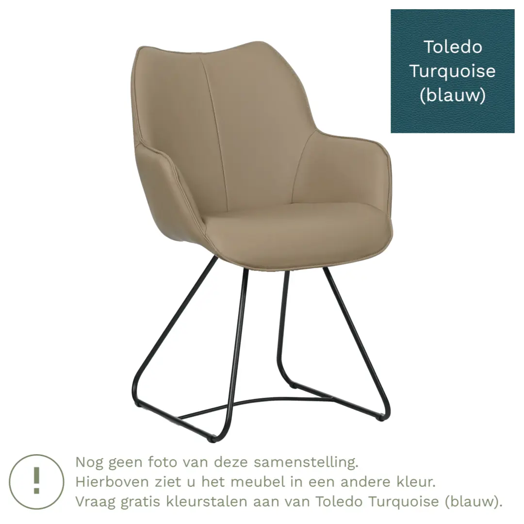afbeelding van Leren eetkamerstoel Magic - Toledo Turquoise (blauw) - U-poot staal rond zwart
