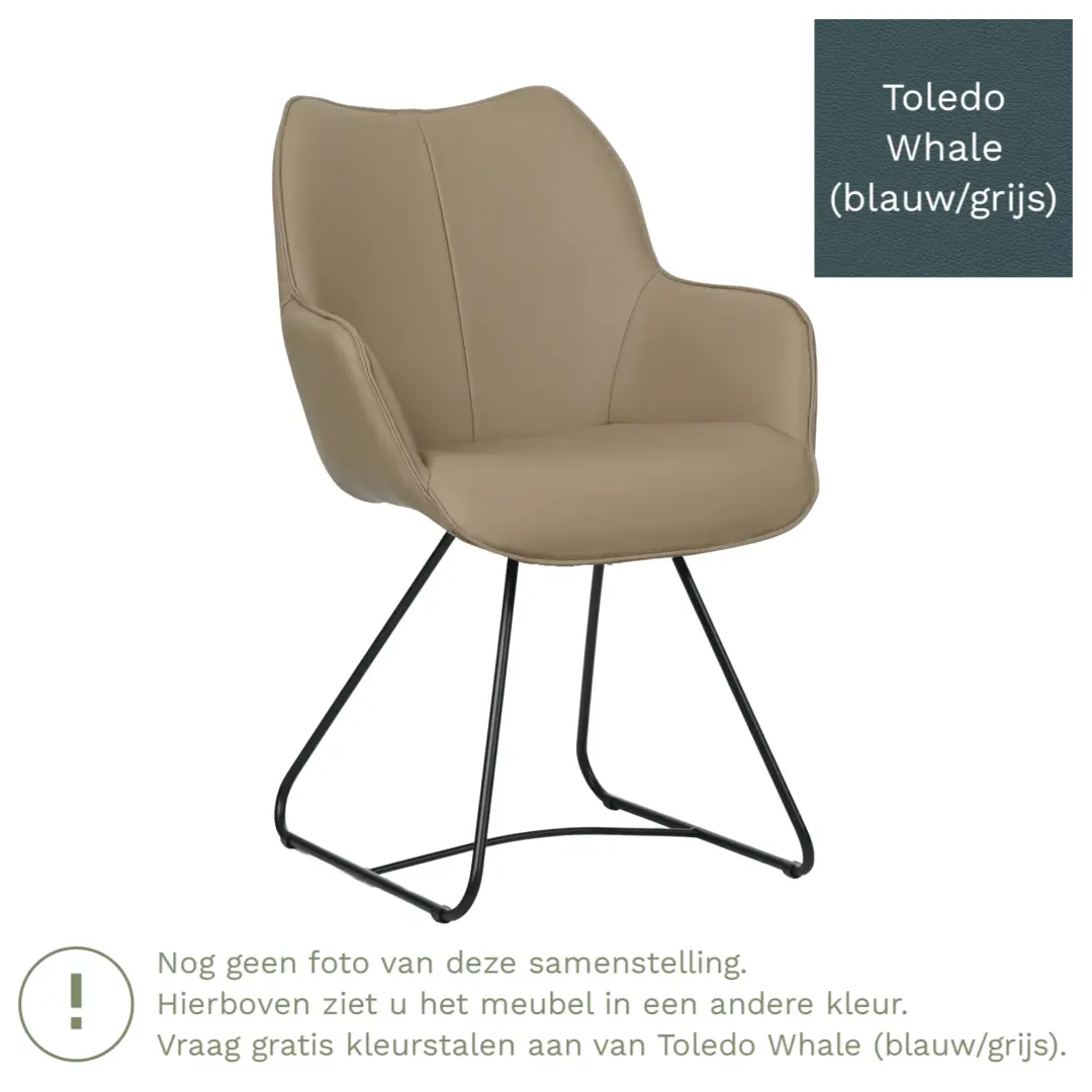 afbeelding van Leren eetkamerstoel Magic - Toledo Whale (blauw/grijs) - U-poot staal rond zwart