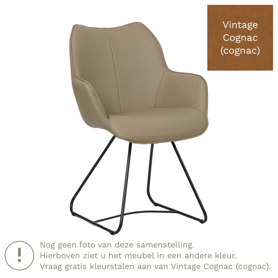 afbeelding van Leren eetkamerstoel Magic - Vintage Cognac (cognac) - U-poot staal rond zwart