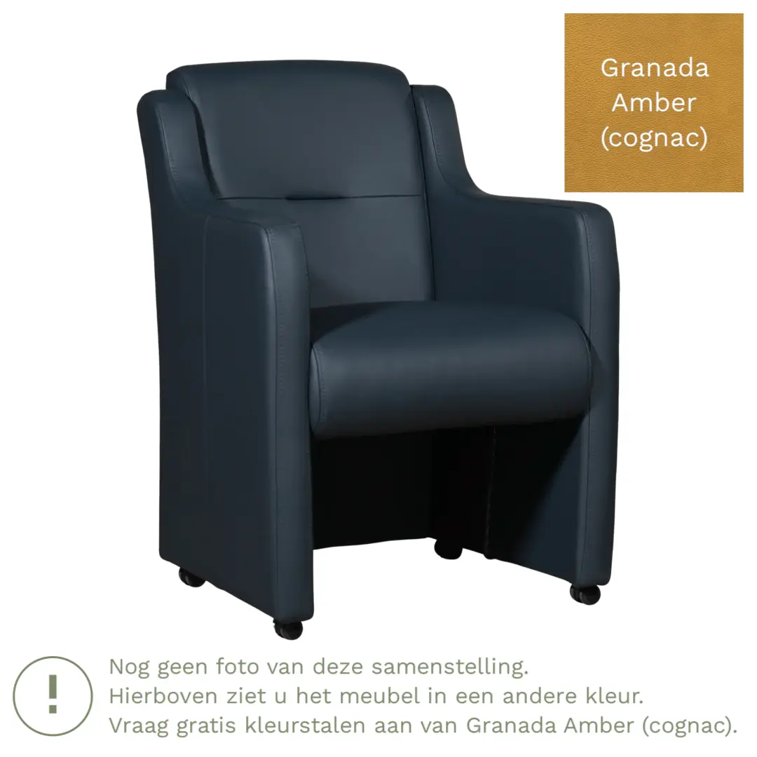 afbeelding van Leren eetkamerstoel Mass - Granada Amber (cognac) - Met handgreep zwart