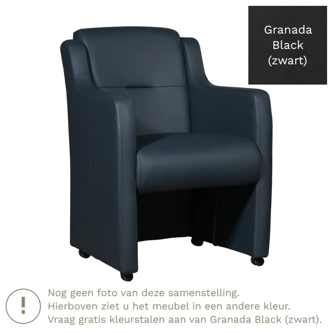 afbeelding van Leren eetkamerstoel Mass - Granada Black (zwart) - Met handgreep RVS