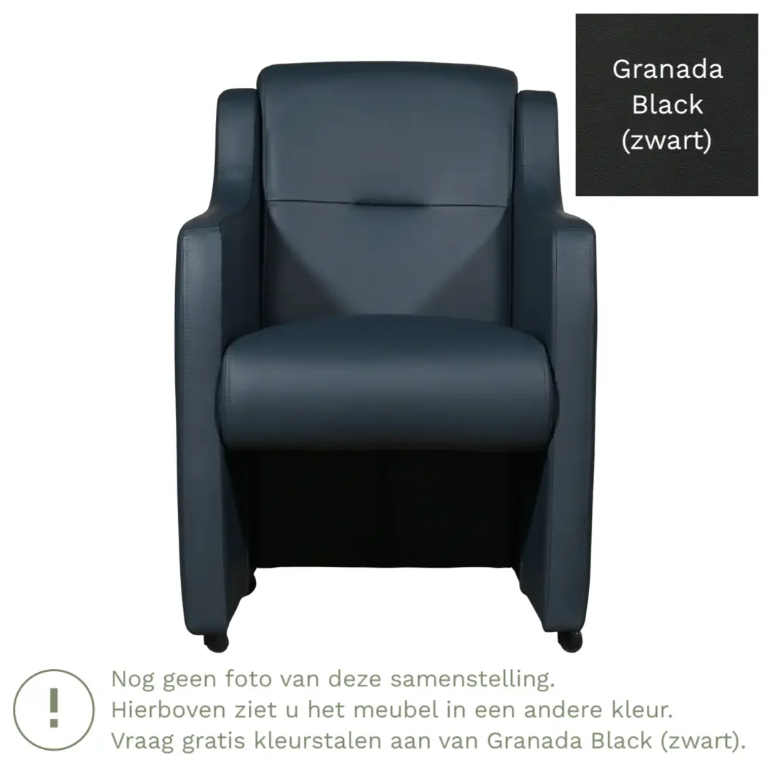 afbeelding van Leren eetkamerstoel Mass - Granada Black (zwart) - Met handgreep RVS