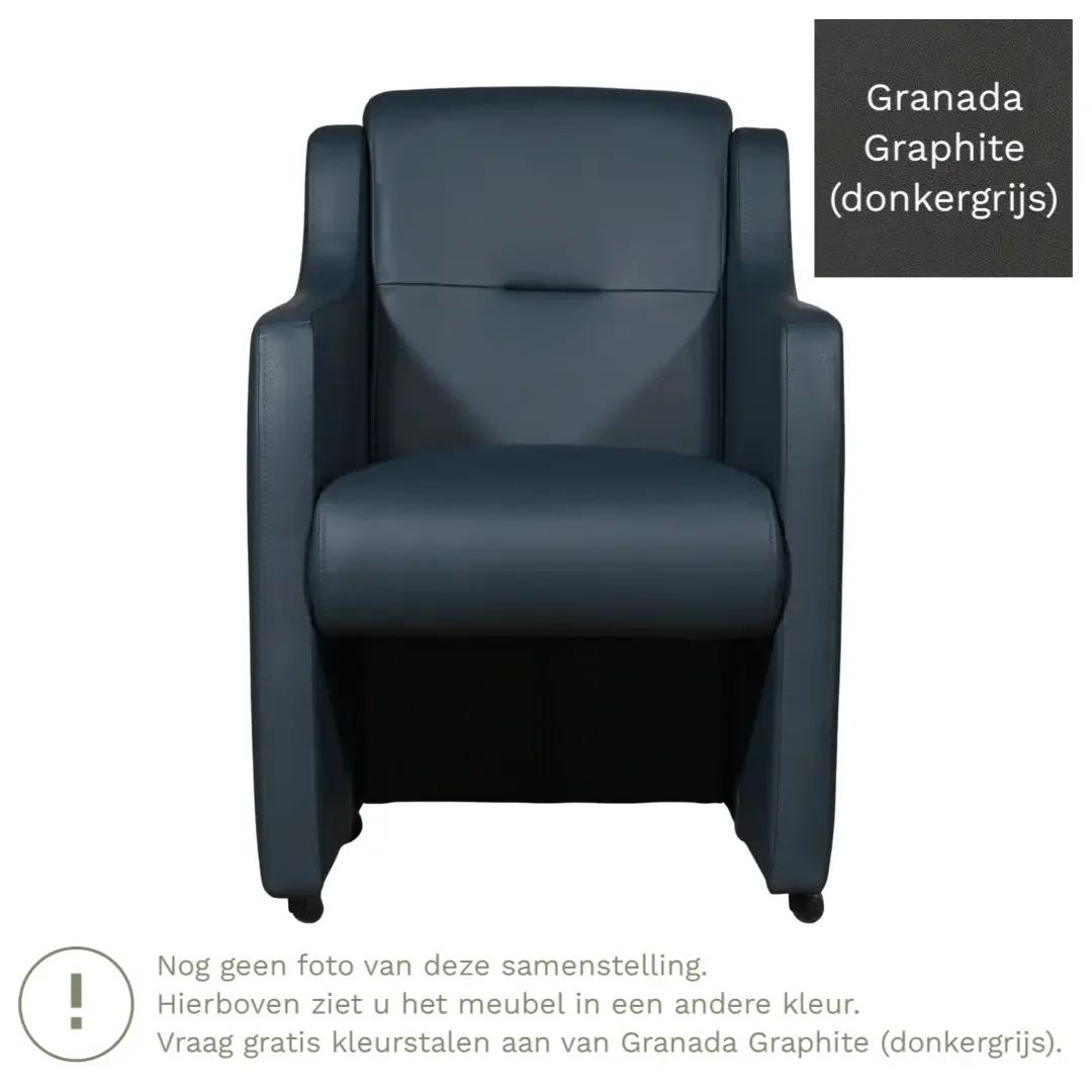 afbeelding van Leren eetkamerstoel Mass - Granada Graphite (donkergrijs) - Met handgreep zwart