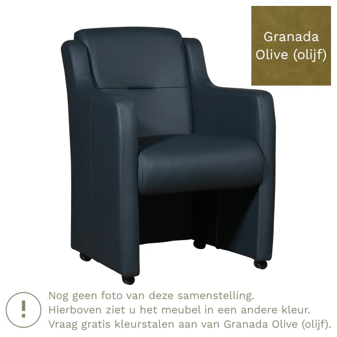 afbeelding van Leren eetkamerstoel Mass - Granada Olive (olijf) - Met handgreep RVS