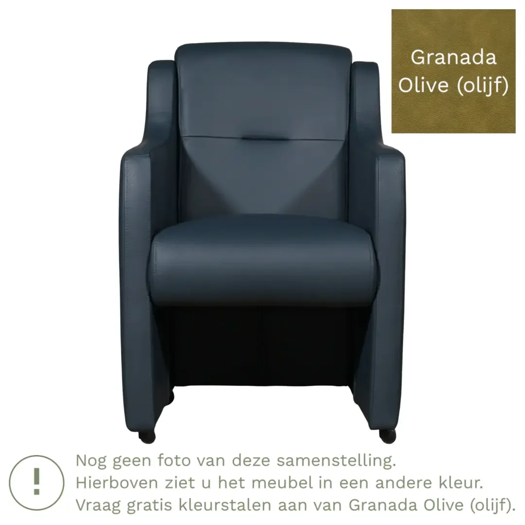 afbeelding van Leren eetkamerstoel Mass - Granada Olive (olijf) - Met handgreep RVS