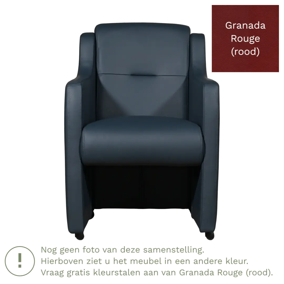 afbeelding van Leren eetkamerstoel Mass - Granada Rouge (rood) - Met handgreep zwart
