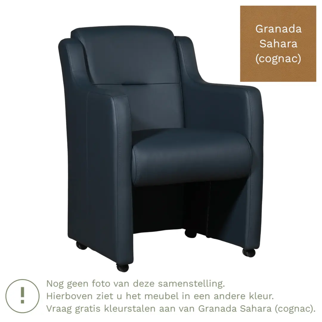 afbeelding van Leren eetkamerstoel Mass - Granada Sahara (cognac) - Met handgreep RVS