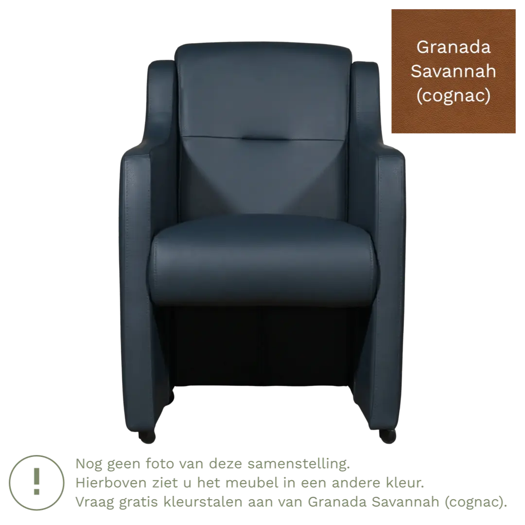 afbeelding van Leren eetkamerstoel Mass - Granada Savannah (cognac) - Met handgreep zwart
