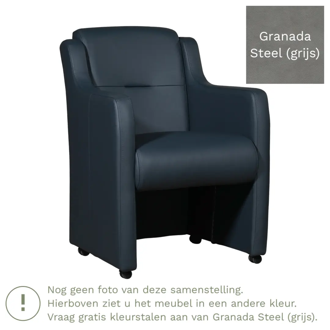 afbeelding van Leren eetkamerstoel Mass - Granada Steel (grijs) - Zonder handgreep