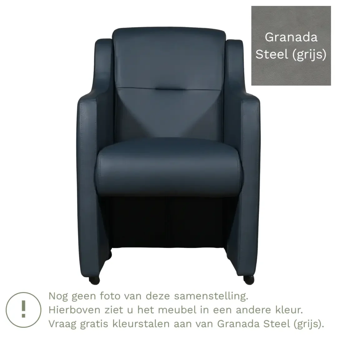 afbeelding van Leren eetkamerstoel Mass - Granada Steel (grijs) - Zonder handgreep