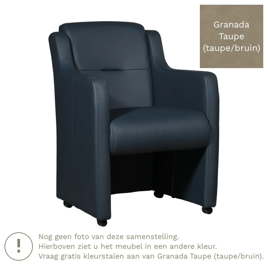 afbeelding van Leren eetkamerstoel Mass - Granada Taupe (taupe/bruin) - Met handgreep RVS