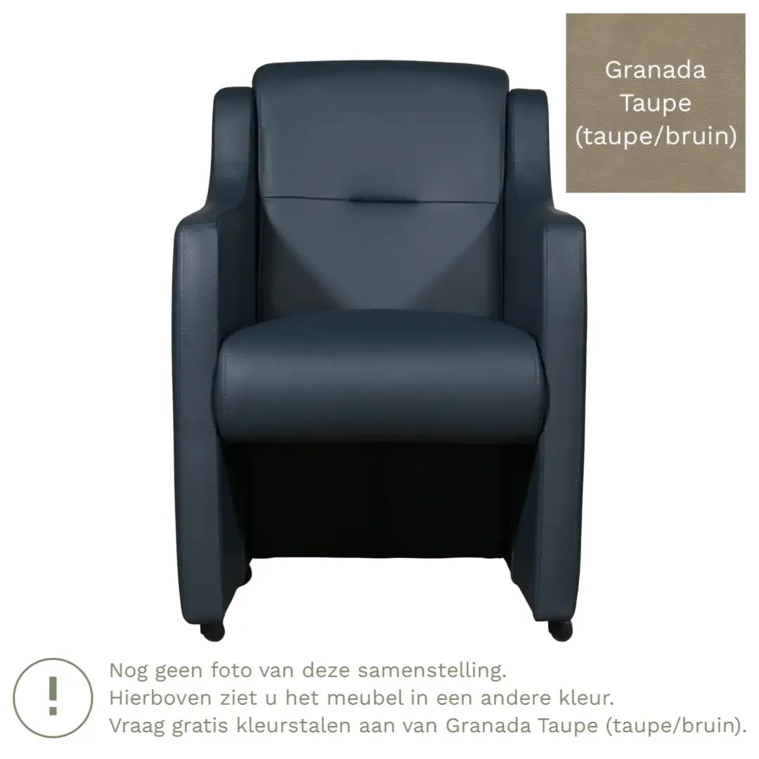 afbeelding van Leren eetkamerstoel Mass - Granada Taupe (taupe/bruin) - Met handgreep RVS