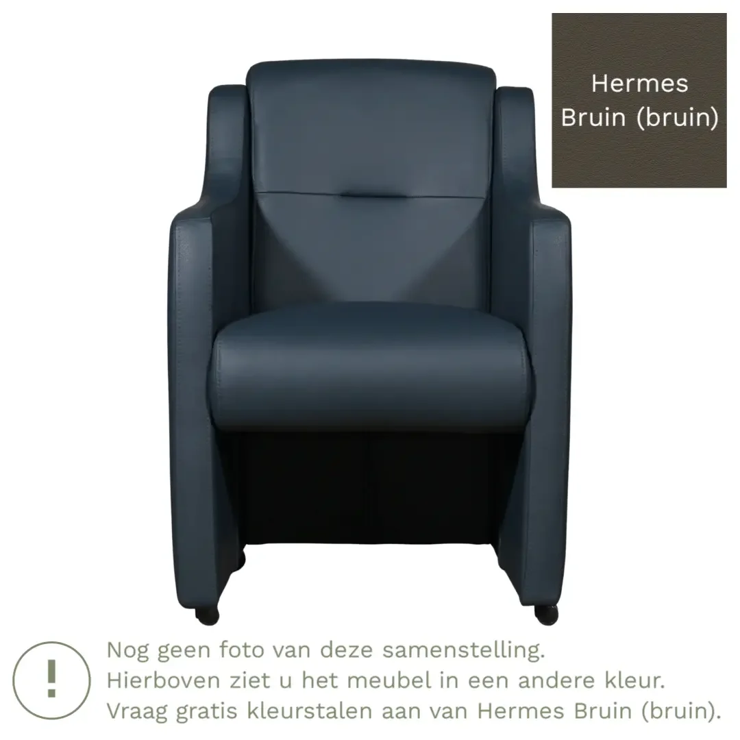 afbeelding van Leren eetkamerstoel Mass - Hermes Bruin (bruin) - Met handgreep zwart