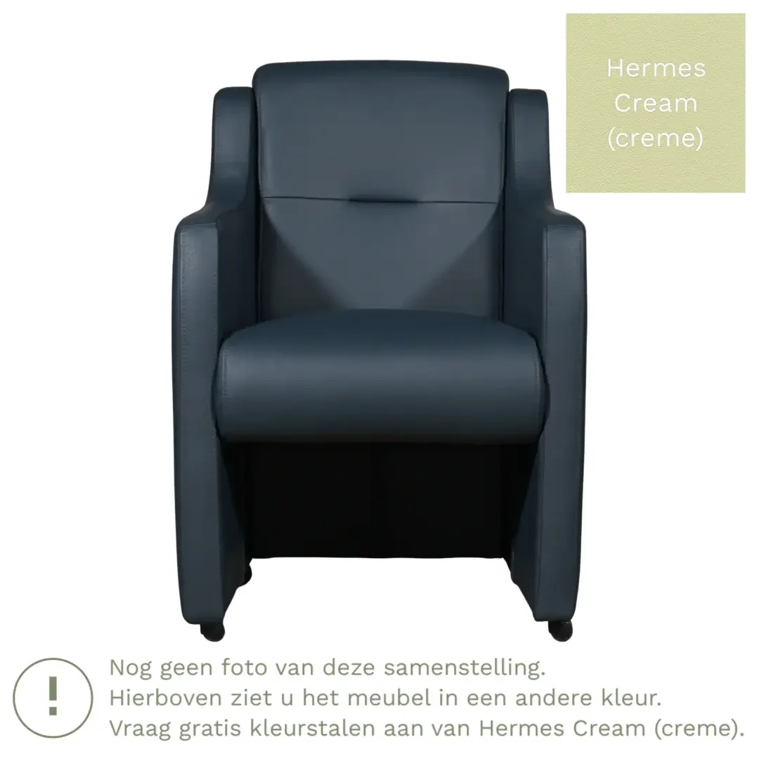 afbeelding van Leren eetkamerstoel Mass - Hermes Cream (crème) - Met handgreep zwart