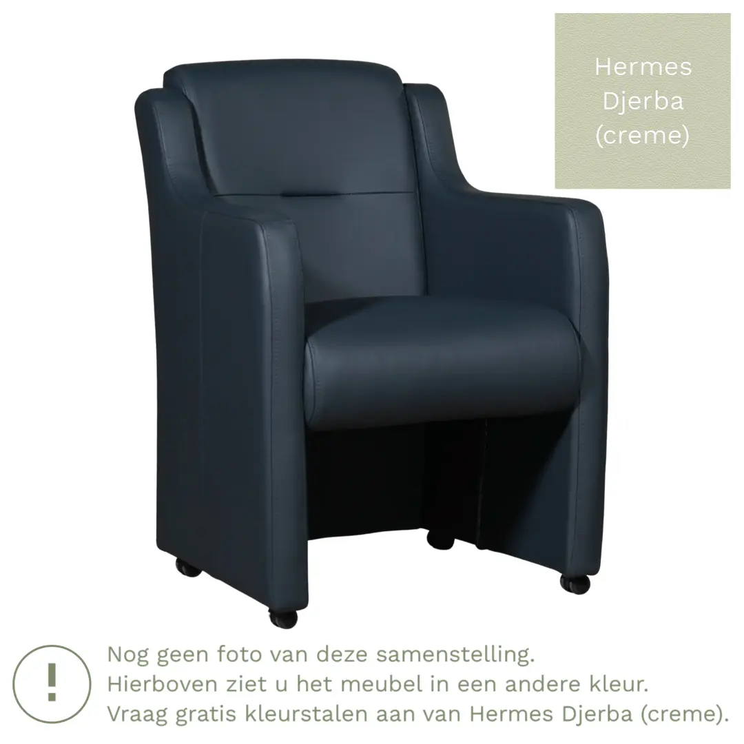afbeelding van Leren eetkamerstoel Mass - Hermes Djerba (crème) - Met handgreep RVS