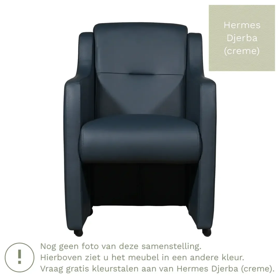 afbeelding van Leren eetkamerstoel Mass - Hermes Djerba (crème) - Met handgreep RVS
